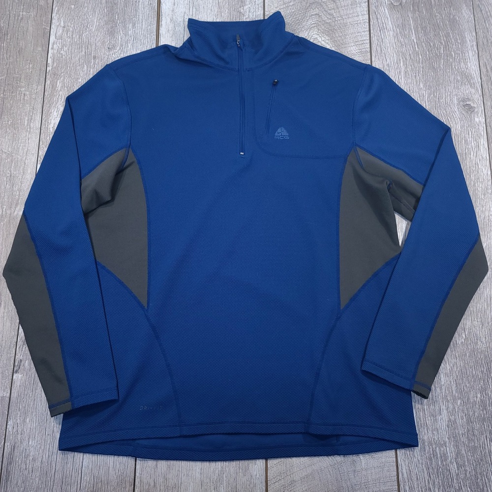 Nike ACG Pullover Men XL Blue Dri-FIT Quarter Zip Waffle Knit ACGM1175